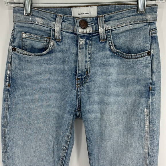 Current/Elliot The Highest Stiletto Distressed Jean Metallic & Raw Hem Size 23 - Picture 2 of 9